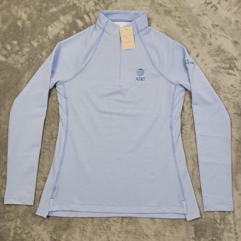 Peter Millar Women's Small Light Blue Striped Quarter Zip Pullover UPF 50 (NWT)